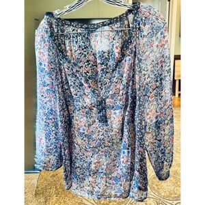 American‎ Eagle Womens Cottage Patchwork Floral Long Sleeve Boho Top Sheer XL/14